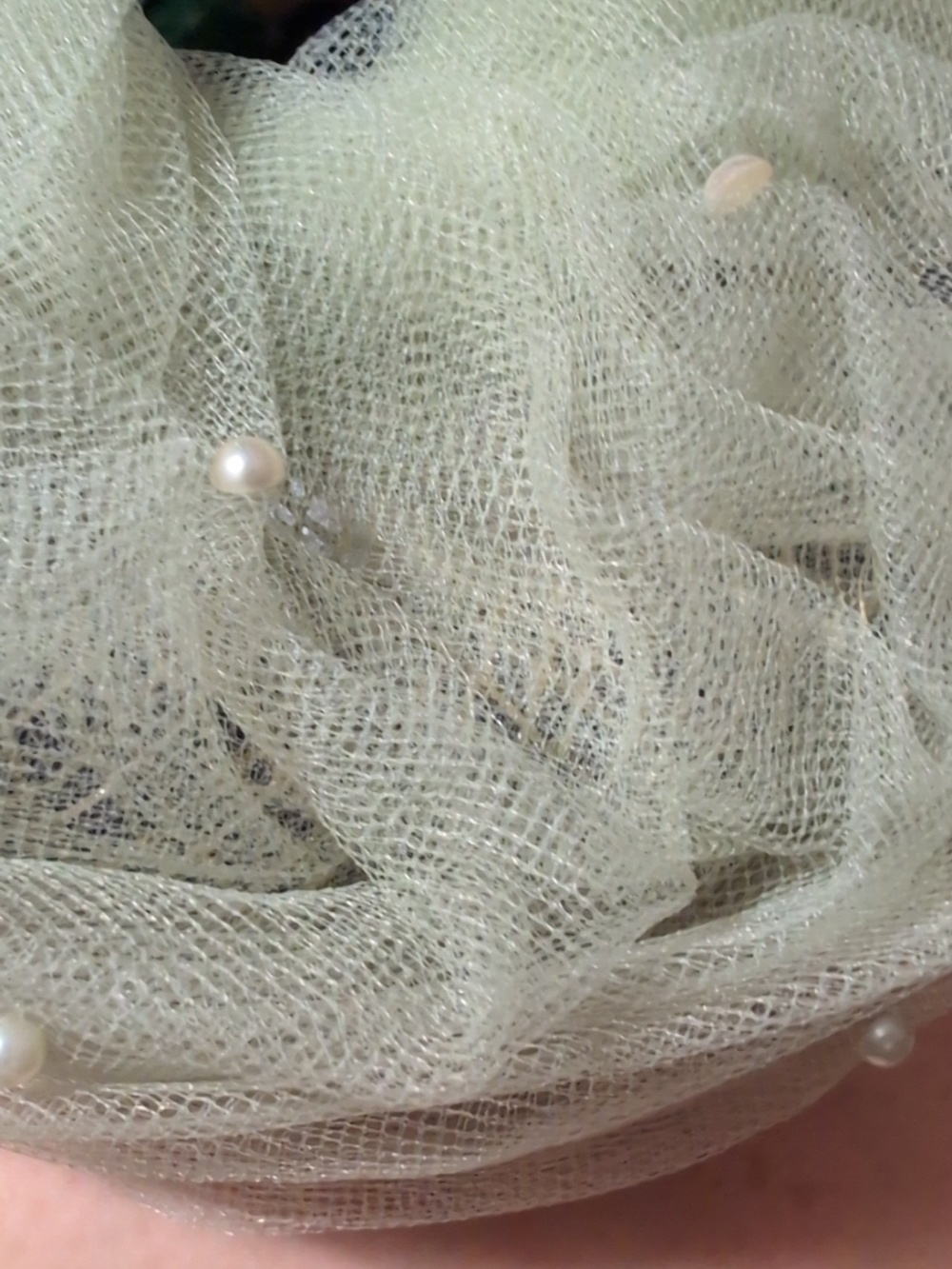 40s 50s vintage mint‎ green Hat pearl Mesh Net Church Spring Summer Hat Box - Picture 6 of 14
